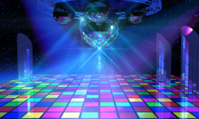 Disco balls with colorful floor